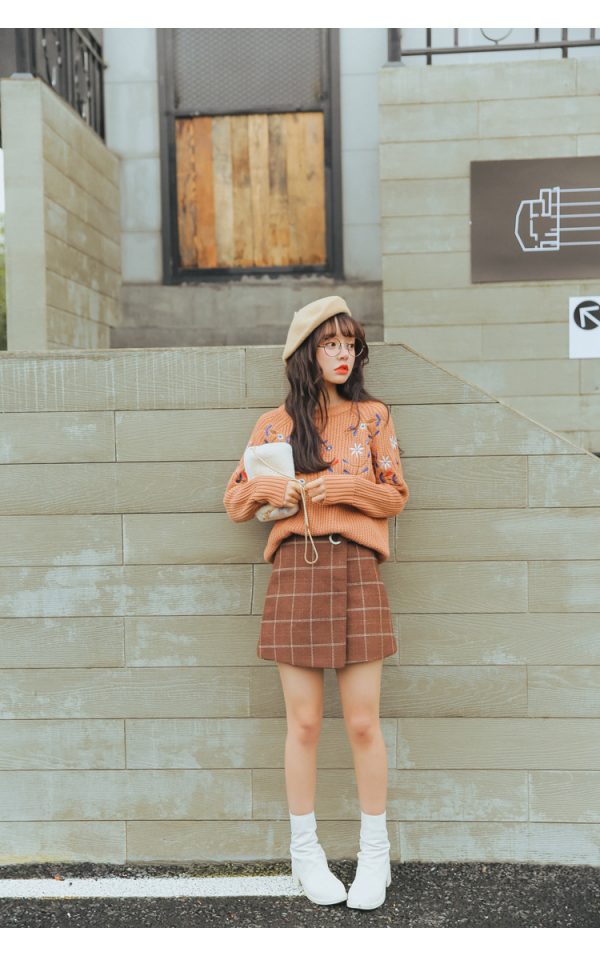 Woolen Vintage Plaid Skirt
