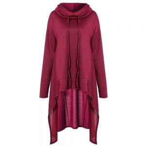 Women Long Sleeve Pile Collar Casual Top Blouse with Hoodie